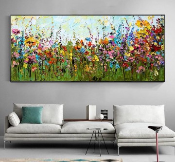 Textured Painting - Boho flowers by Palette Knife wall decor texture